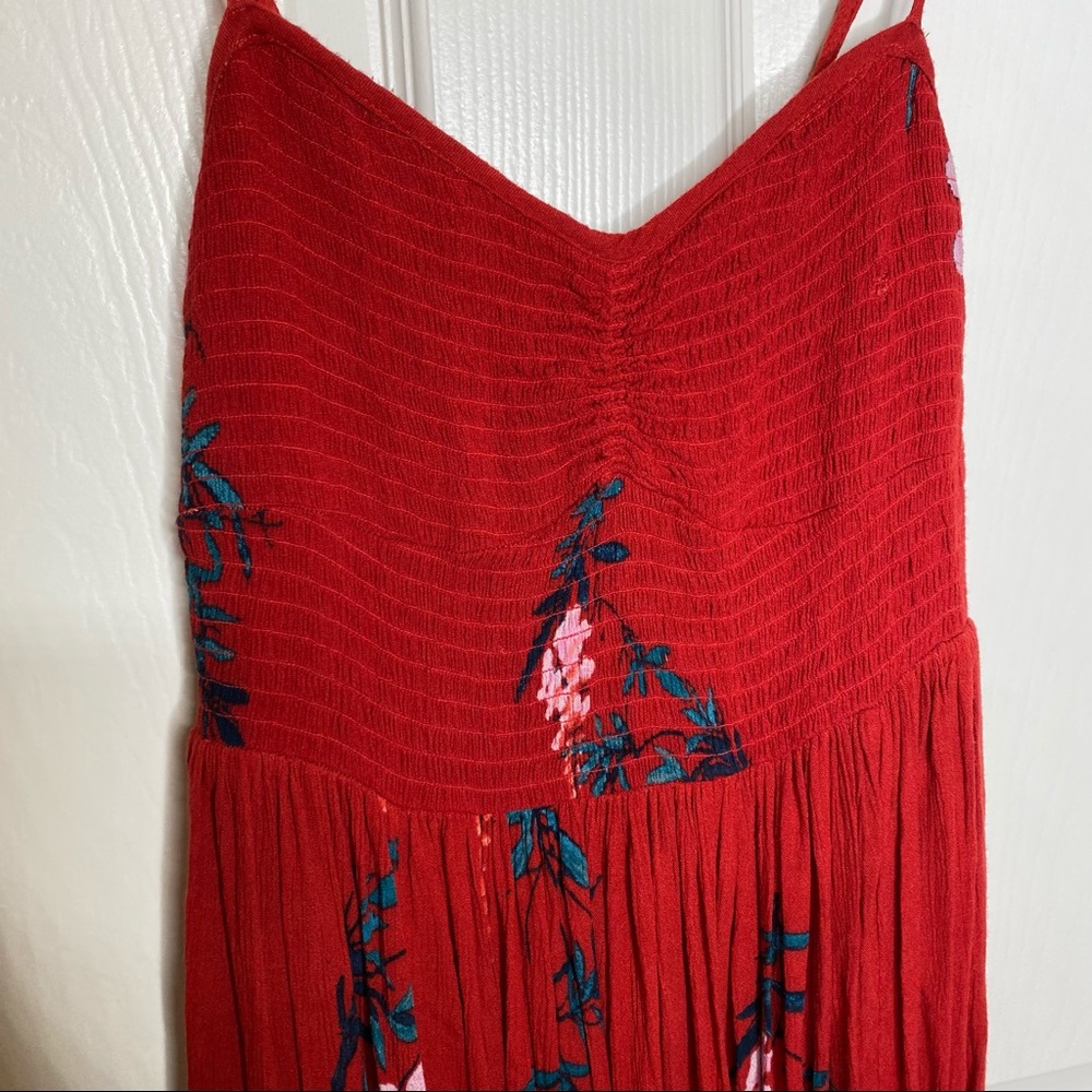 Free People Beau Smocked Printed Slip Dress in Red - Picture 3 of 12